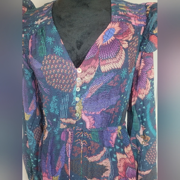 FARM RIO River Creatures Tiered Maxi Dress XS Boho Floral Ruffle Festival NWT - Picture 4 of 15
